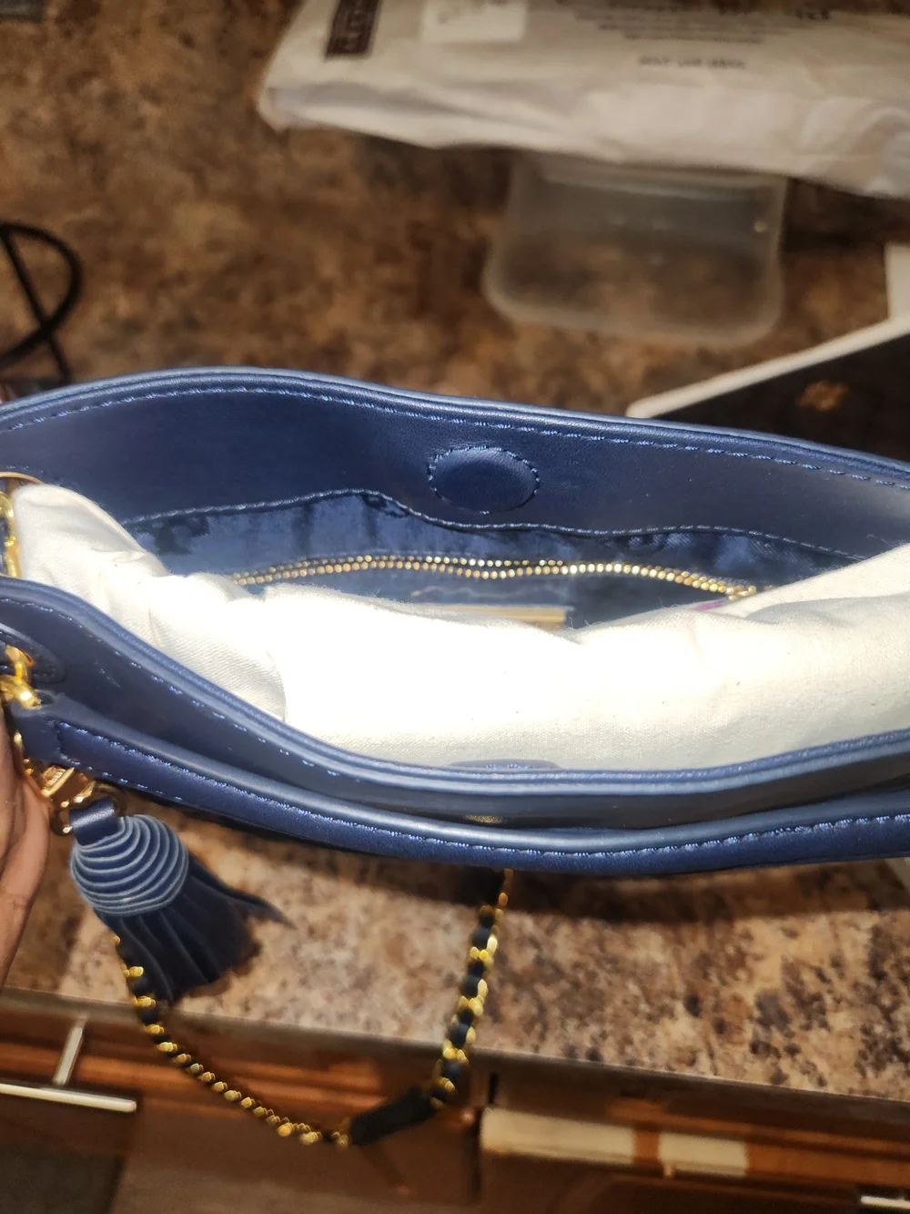Tory Burch Navy Quilted Leather Crossbody with Multicolor Embroidered Accents